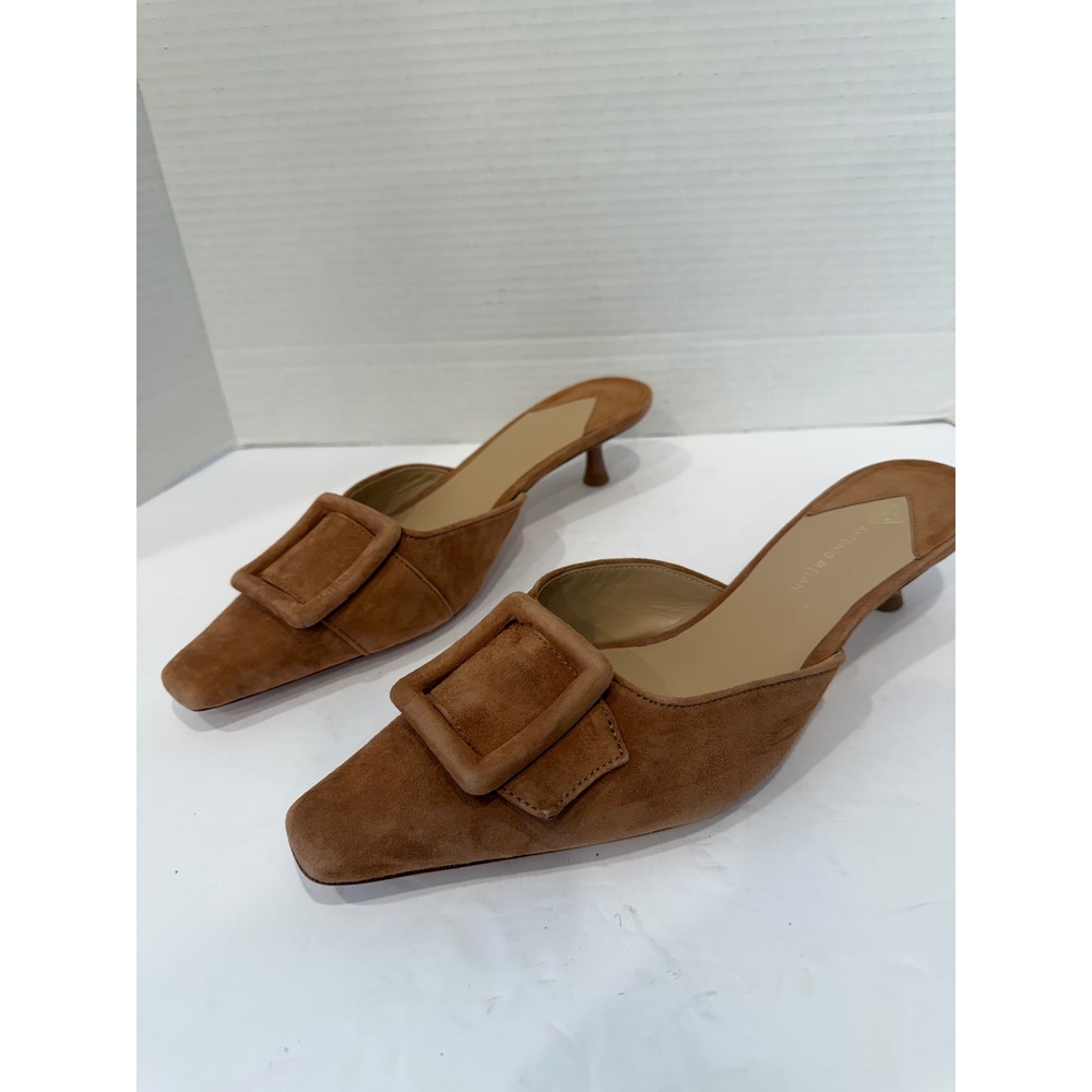 Antonio Melani NWT Suede Buckle‎ Mules READ 10/11 Tan Kitten Heels